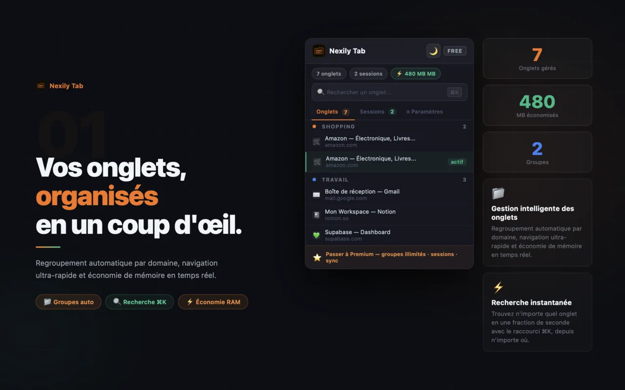 Nexily Tab — regroupez, enregistrez et retrouvez vos onglets en un clic